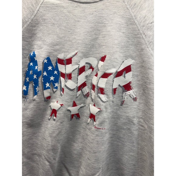 Vintage Lee America Sweatshirt Mens XL Gray Raglan Stars Stripes Sharkys 90s - Picture 2 of 6